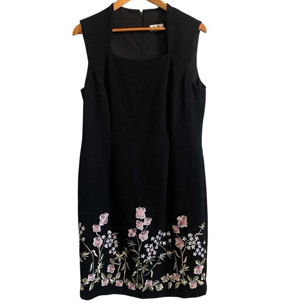 Tahari Sleeveless Black Floral Sheath Dress Size 12 Career Office Grandma Core